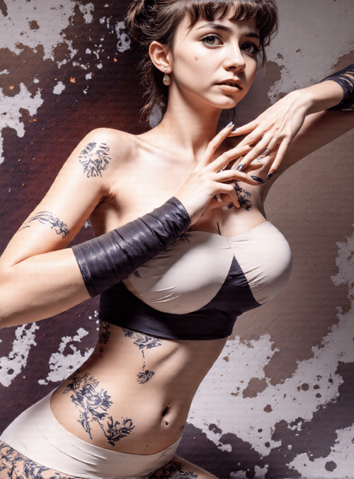 woman, tattoo, leather