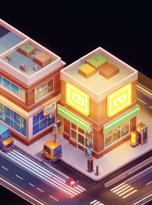building, store, street, van, pedestrian, sign, traffic light, car, road, crosswalk