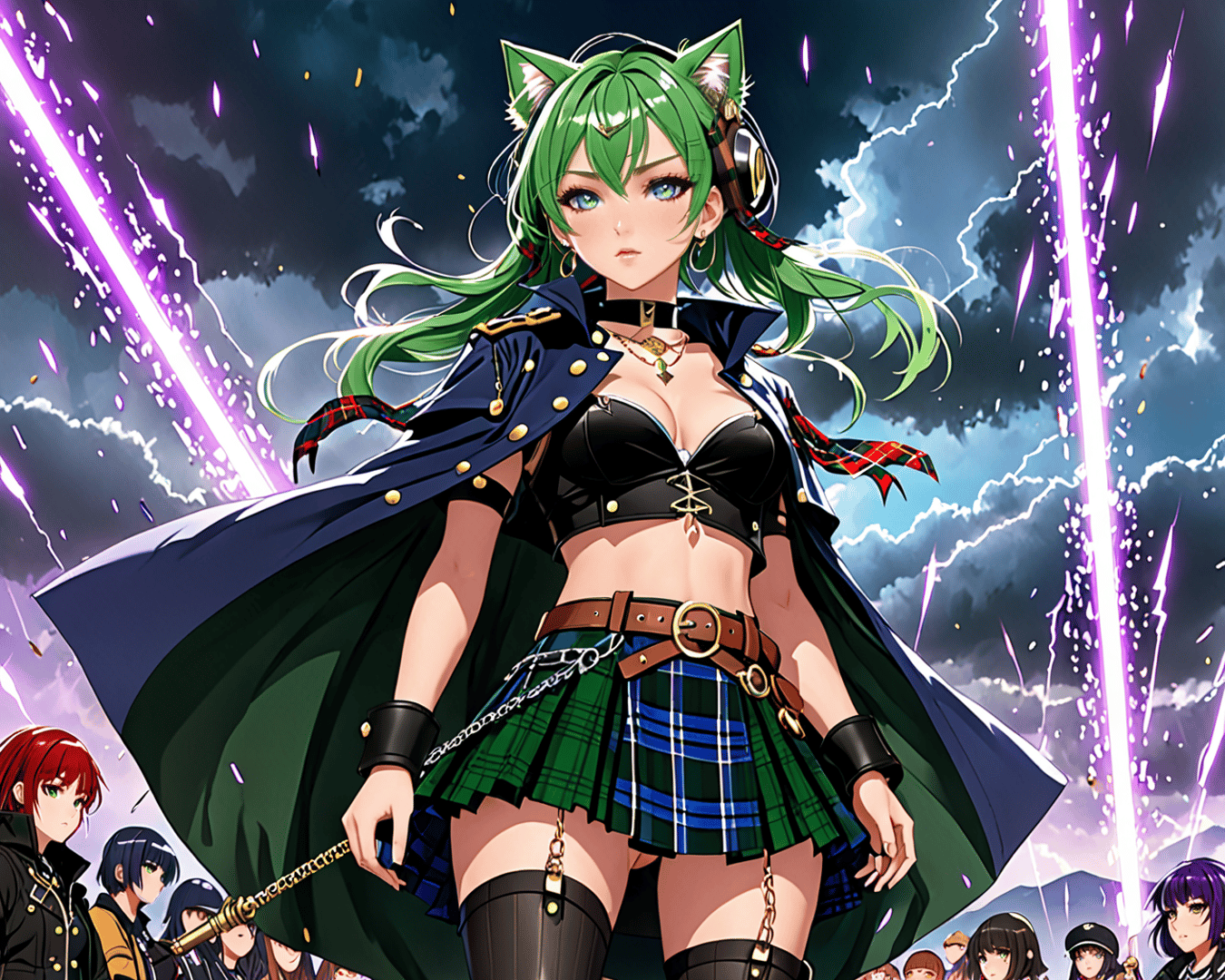 AI generated wallpaper featuring cat girl, anime girl, warrior