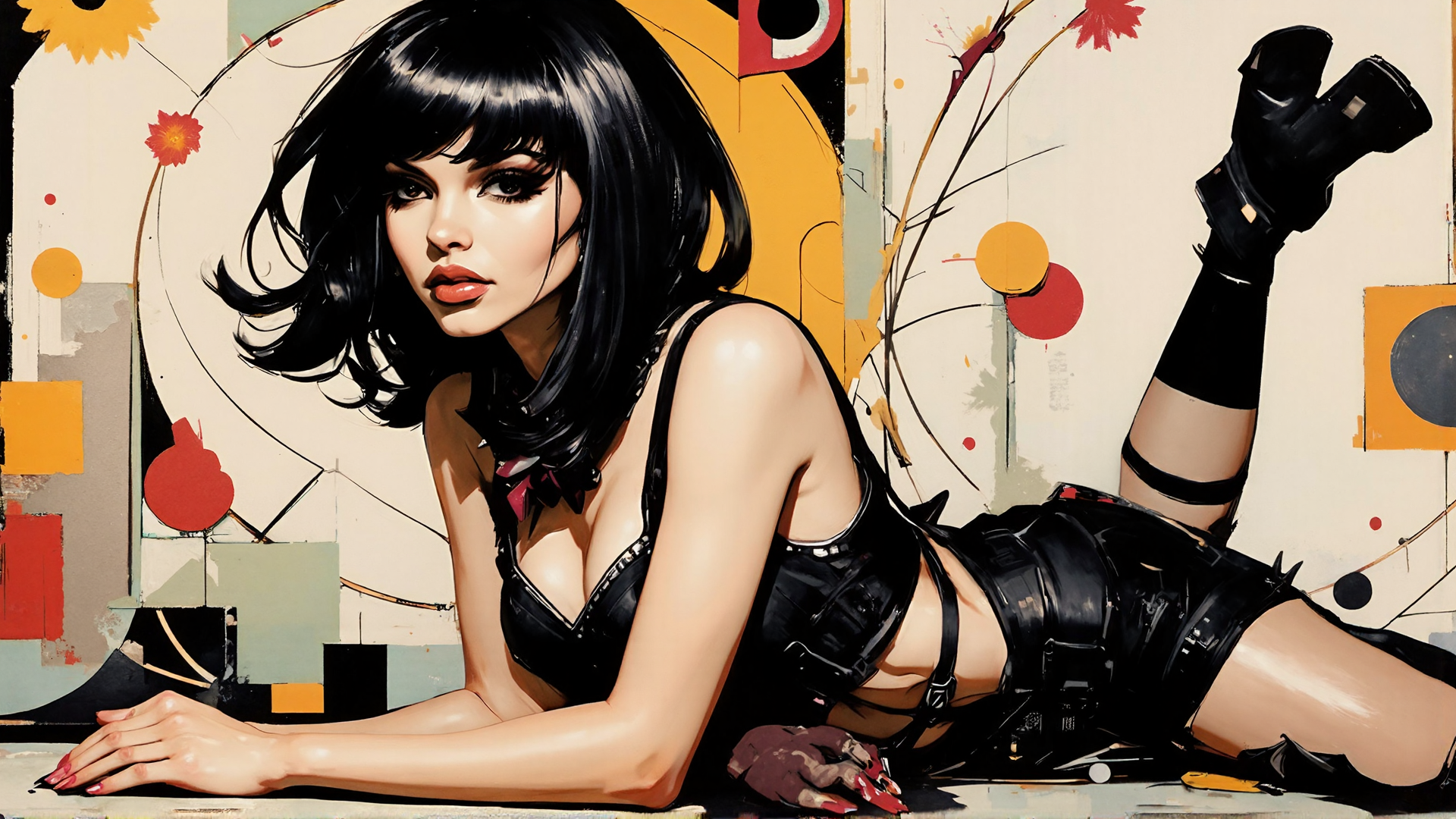 AI generated wallpaper featuring woman, girl, model, silk, leather, boots