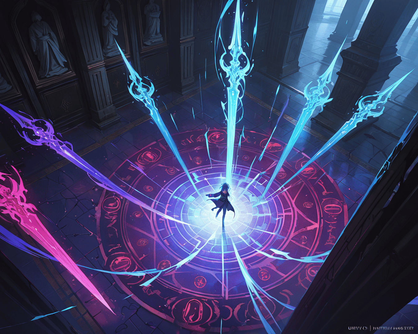 AI generated wallpaper featuring mage, magic, circle