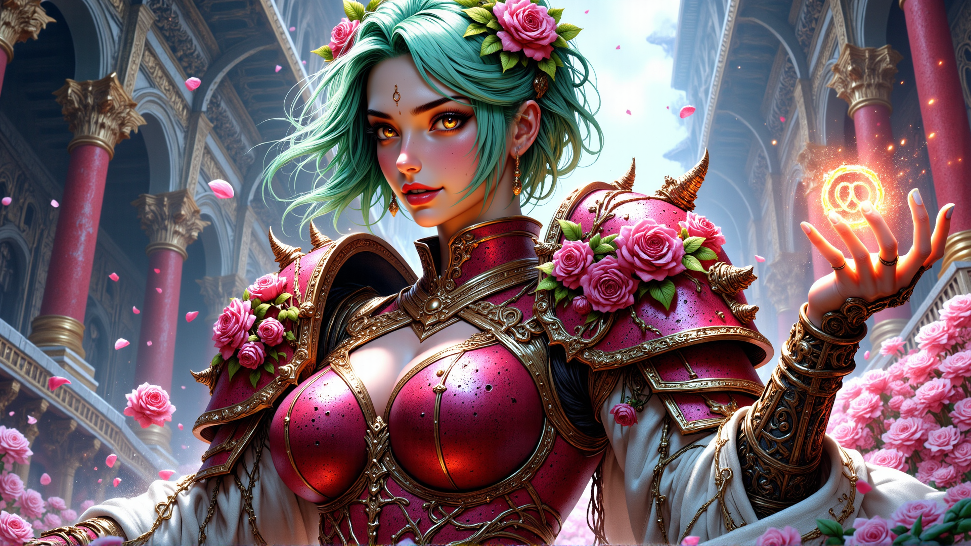 AI generated wallpaper featuring warrior, femme, armor