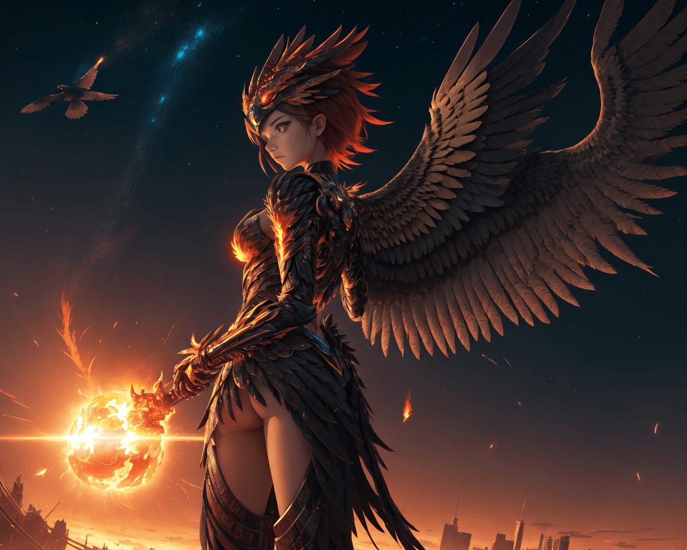 AI generated wallpaper featuring angel, warrior, sun