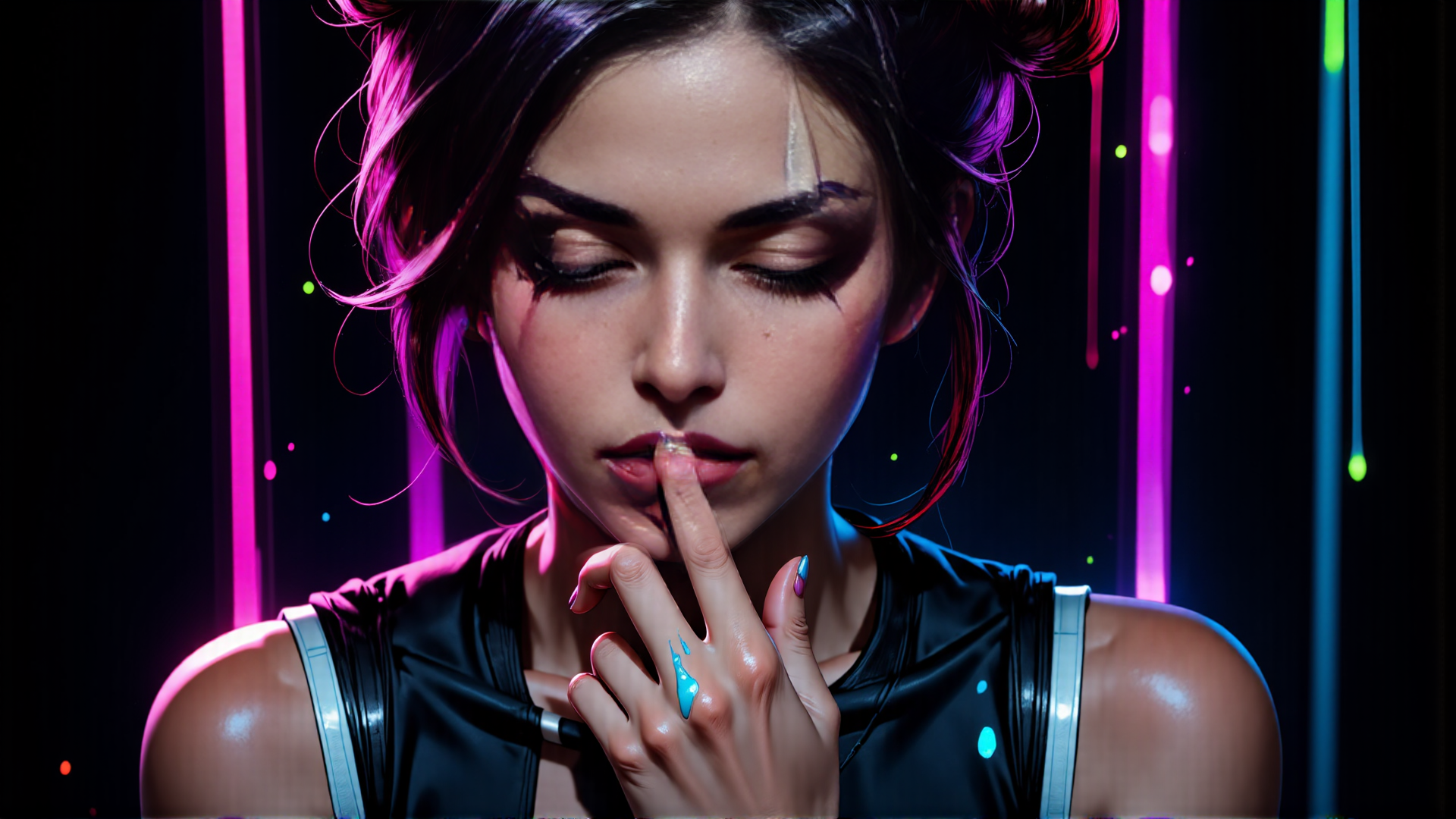 AI generated wallpaper featuring woman, neon