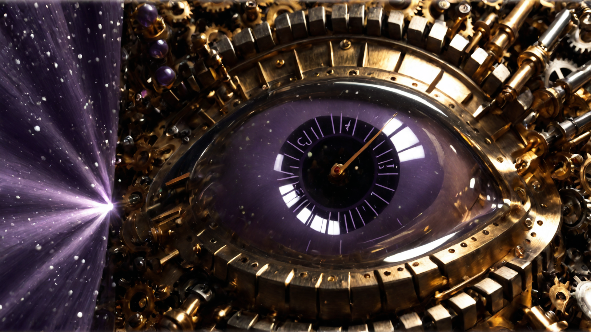 AI generated wallpaper featuring clock, gears, eye, watch, mechanism, astronomy, star, cogwheel, dial, clockwork