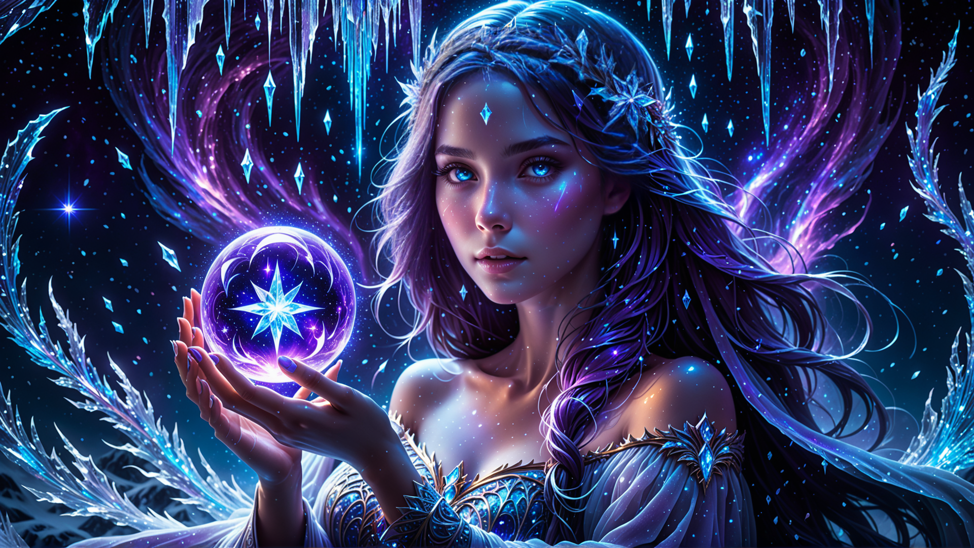 AI generated wallpaper featuring fairy, crystal, globe