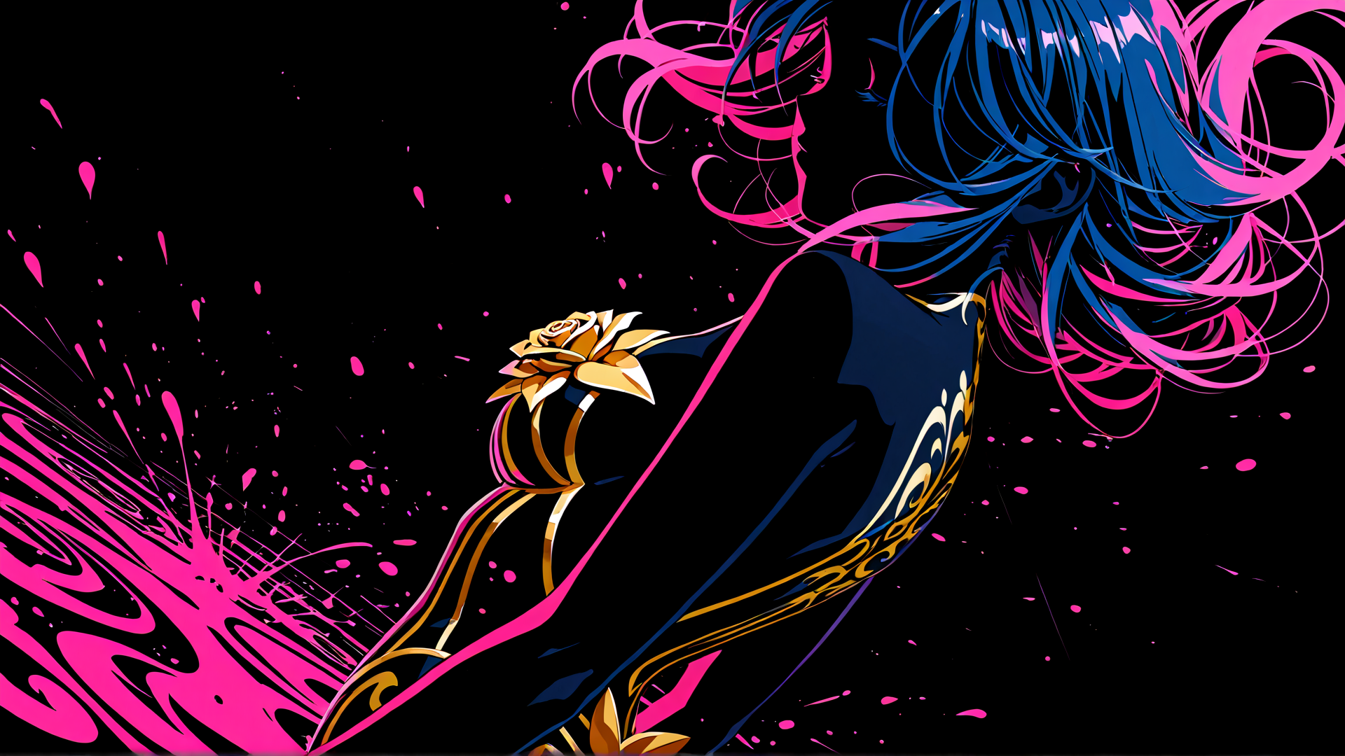 AI generated wallpaper featuring woman, rose, hair