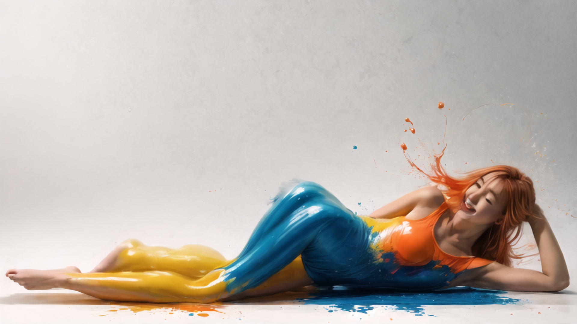 AI generated wallpaper featuring woman, paint, splat
