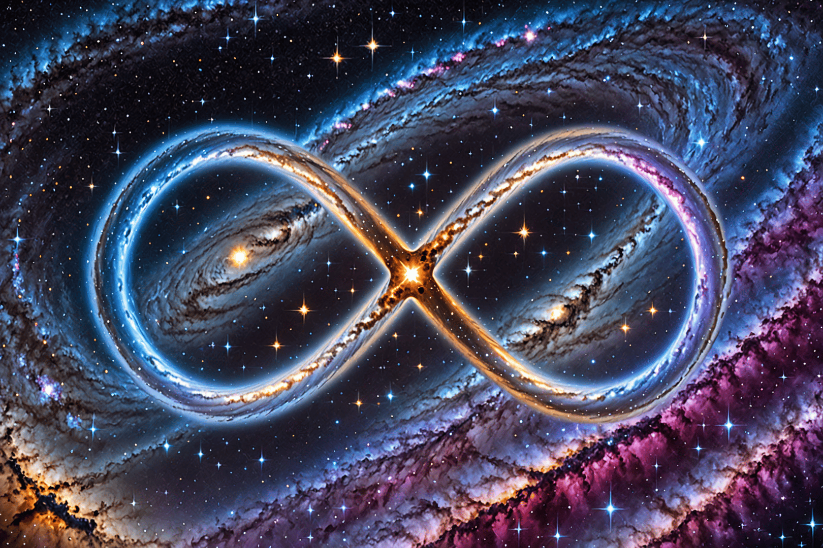 AI generated wallpaper featuring infinity symbol, galaxy, stars