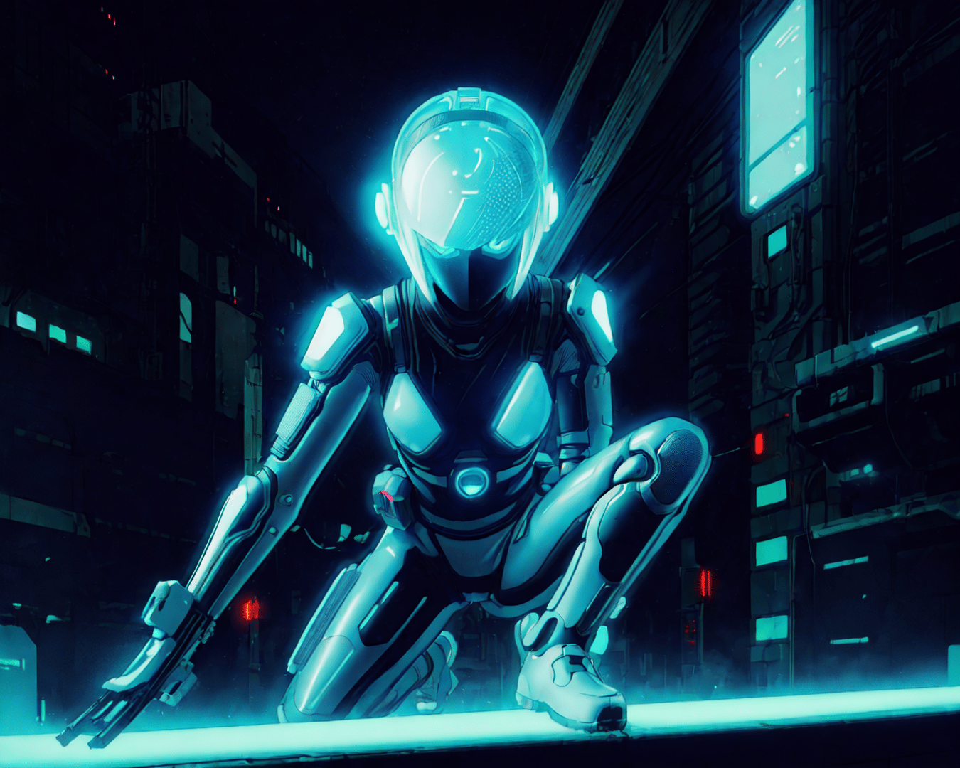 AI generated wallpaper featuring robot, cyborg, armor
