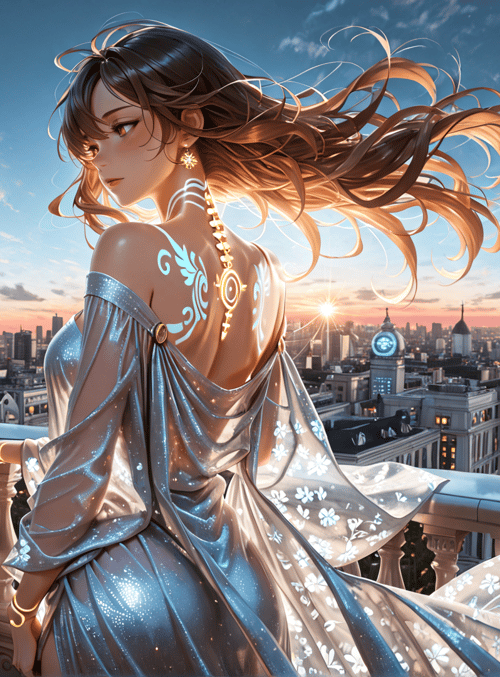 woman, eiffel tower, cityscape, balcony, dress, hair