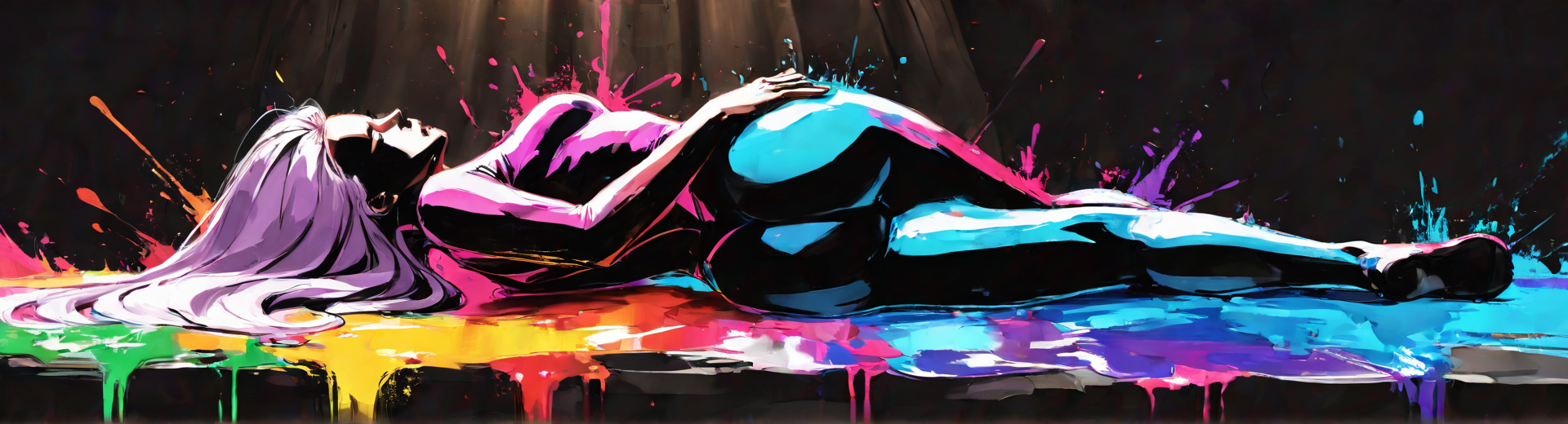 AI generated wallpaper featuring woman, paint, splotch, splash, figure