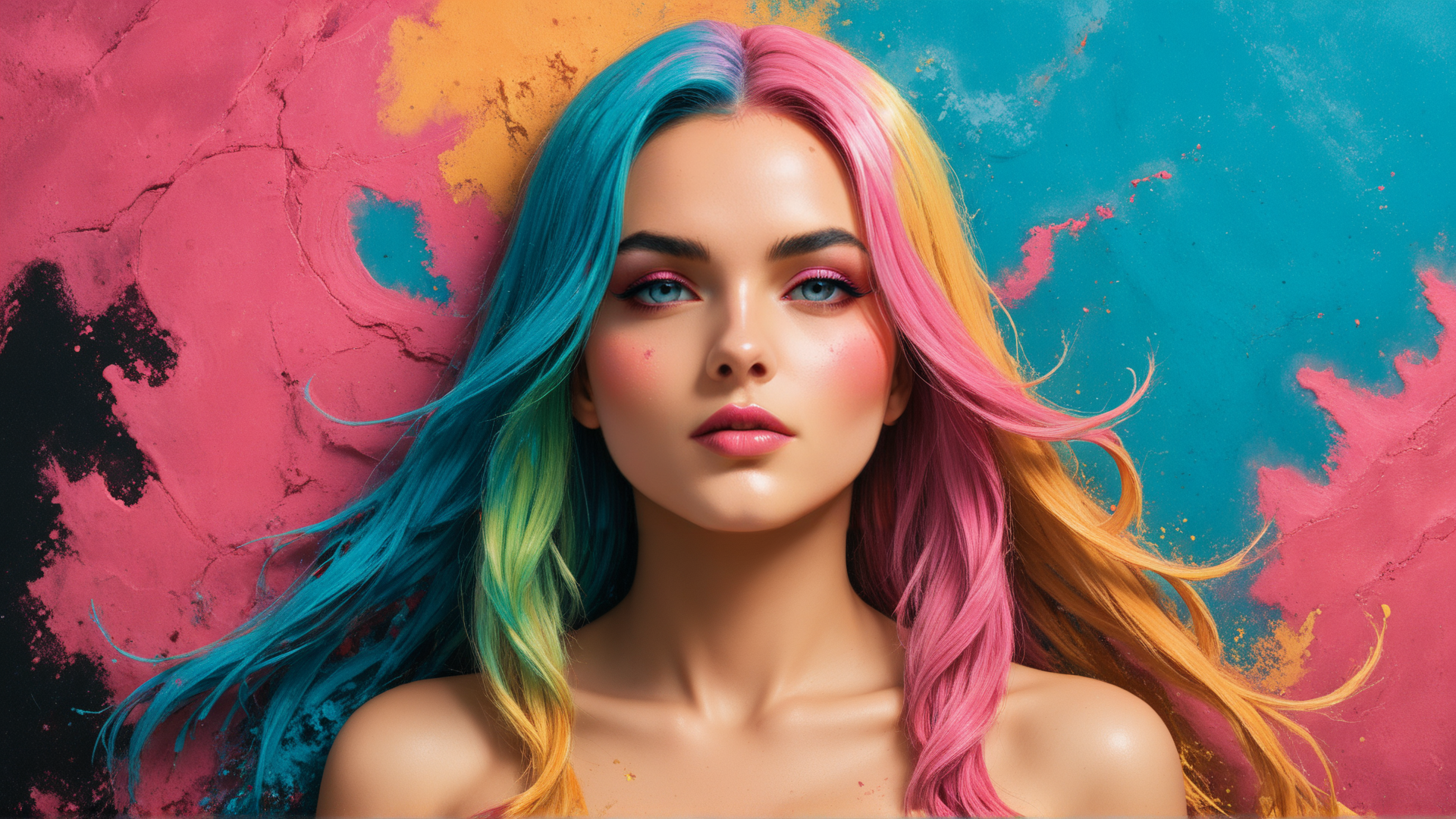 AI generated wallpaper featuring woman, hair, portrait, background