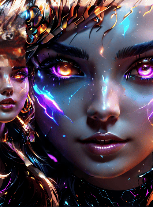 cyborg, woman, neon