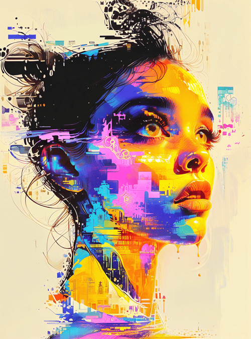 face, woman, cityscape, portrait, digital
