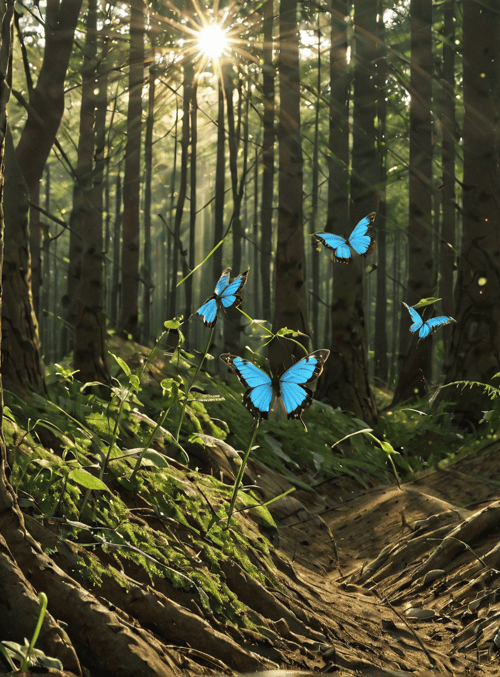 butterflies, forest, trees