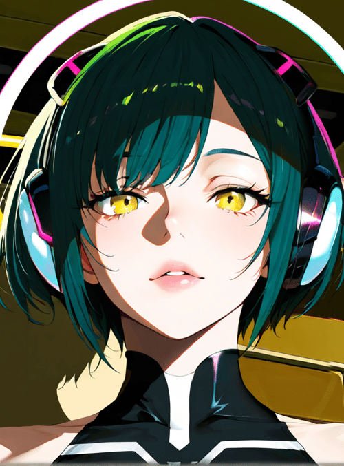 anime girl, headphones, helicopter, cityscape, sunset
