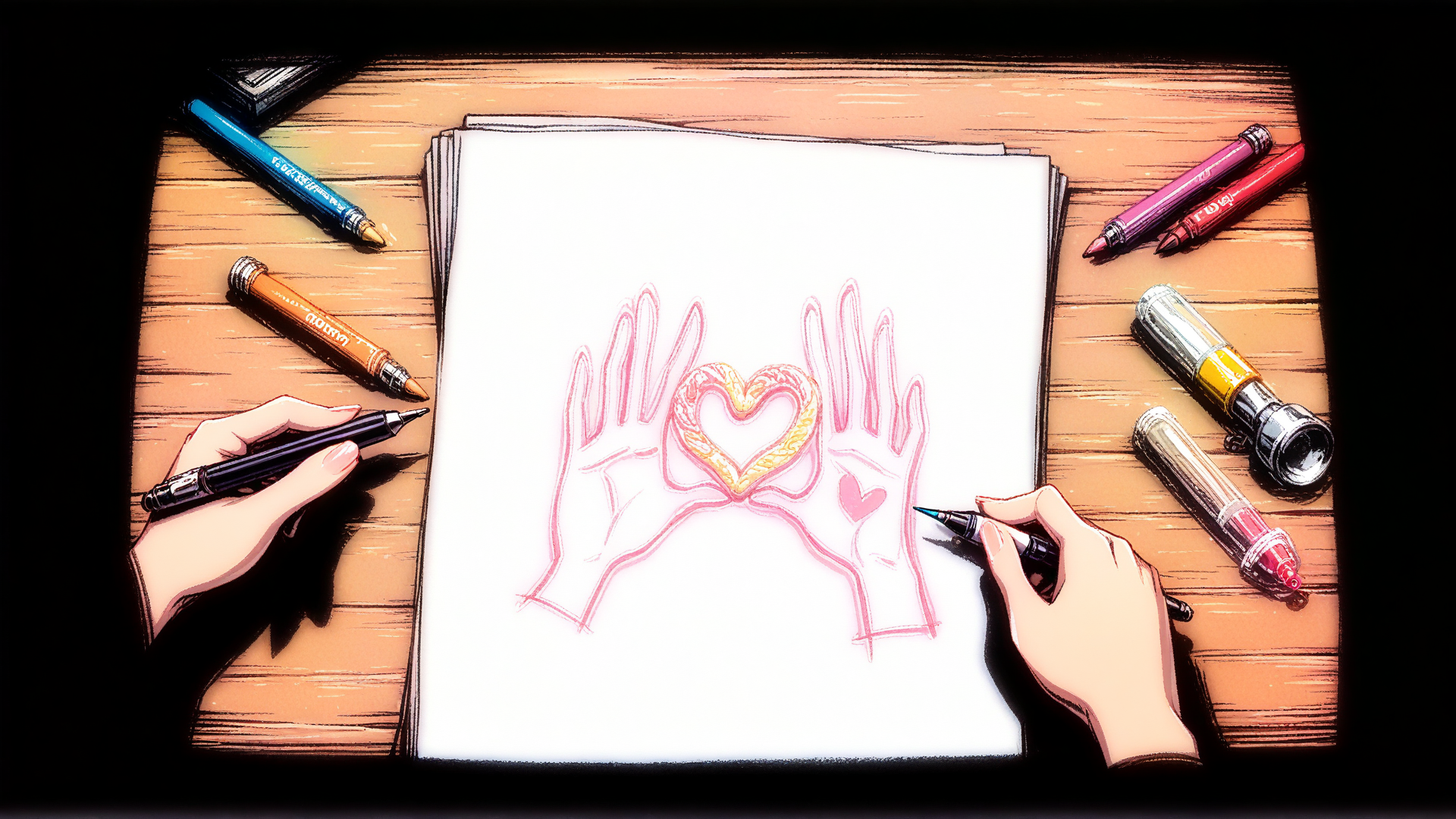 AI generated wallpaper featuring hands, heart, art