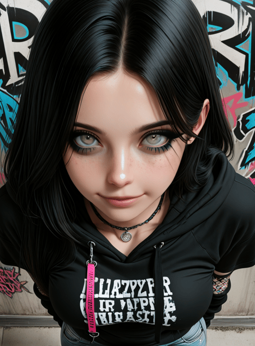 girl, hoodie, graffiti, door, choker