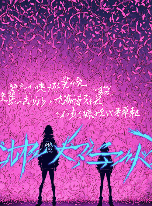 silhouettes, trees, text
