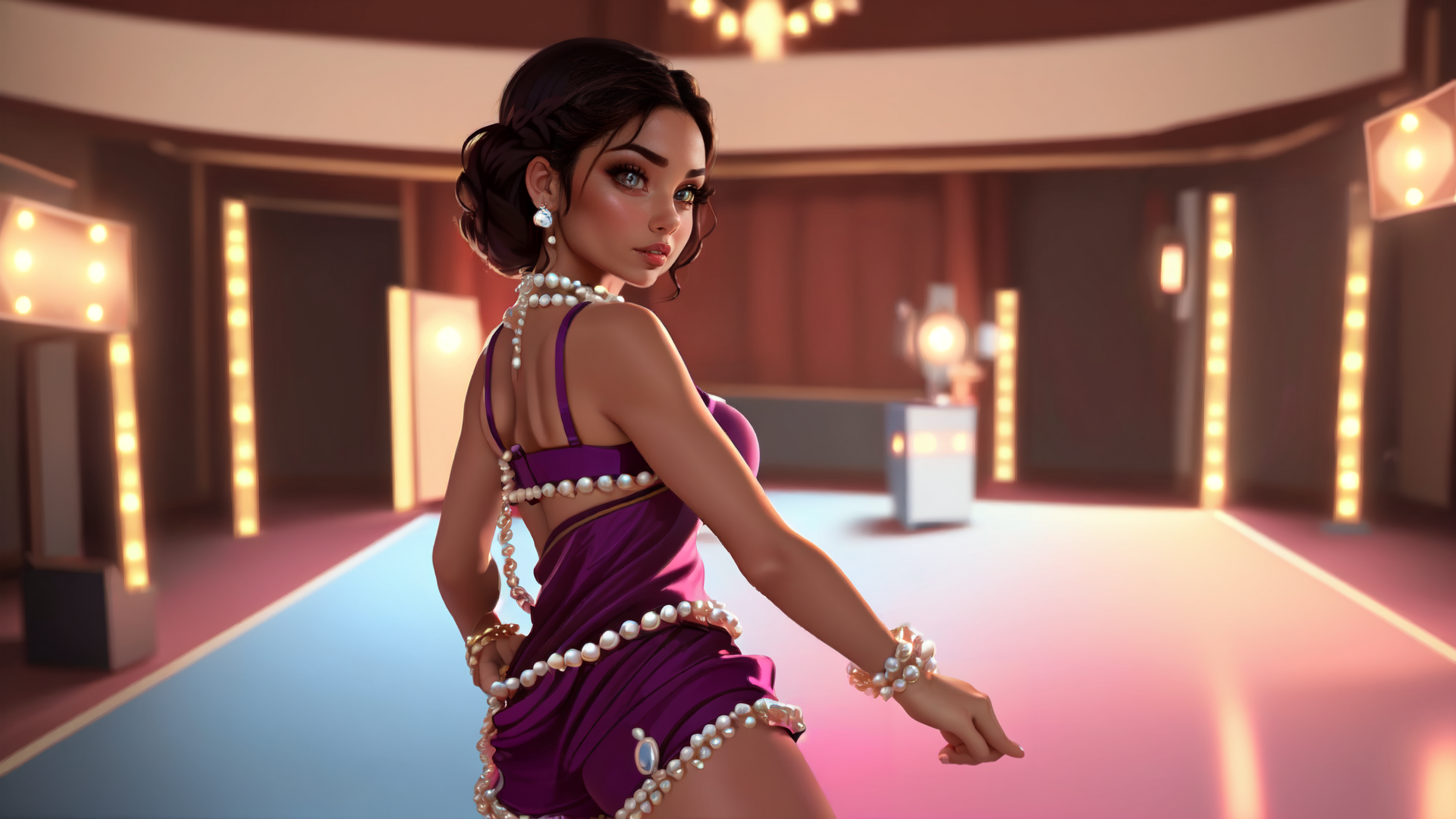 AI generated wallpaper featuring woman, pearls, dress