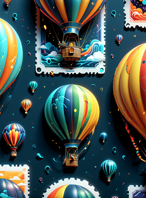 hot air balloon, stamp, illustration
