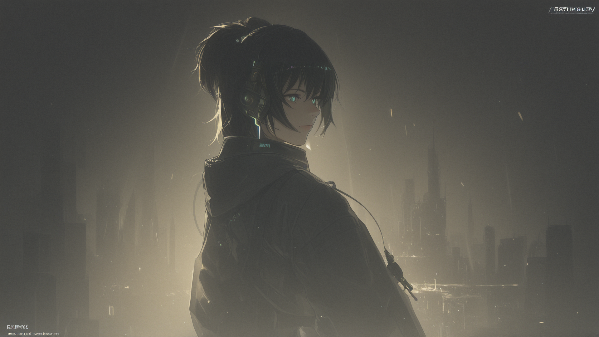 AI generated wallpaper featuring girl, headphones, city