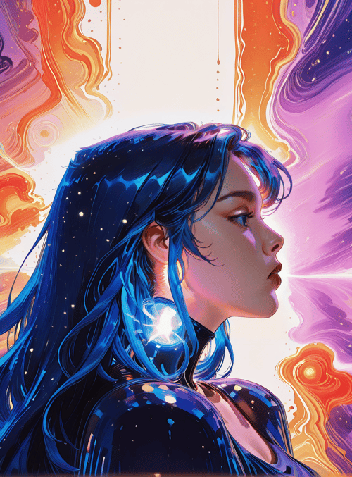 woman, galaxy, stars, hair