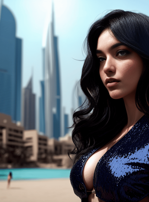 woman, cityscape, beach
