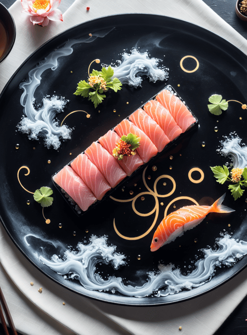 sushi, plate, rice
