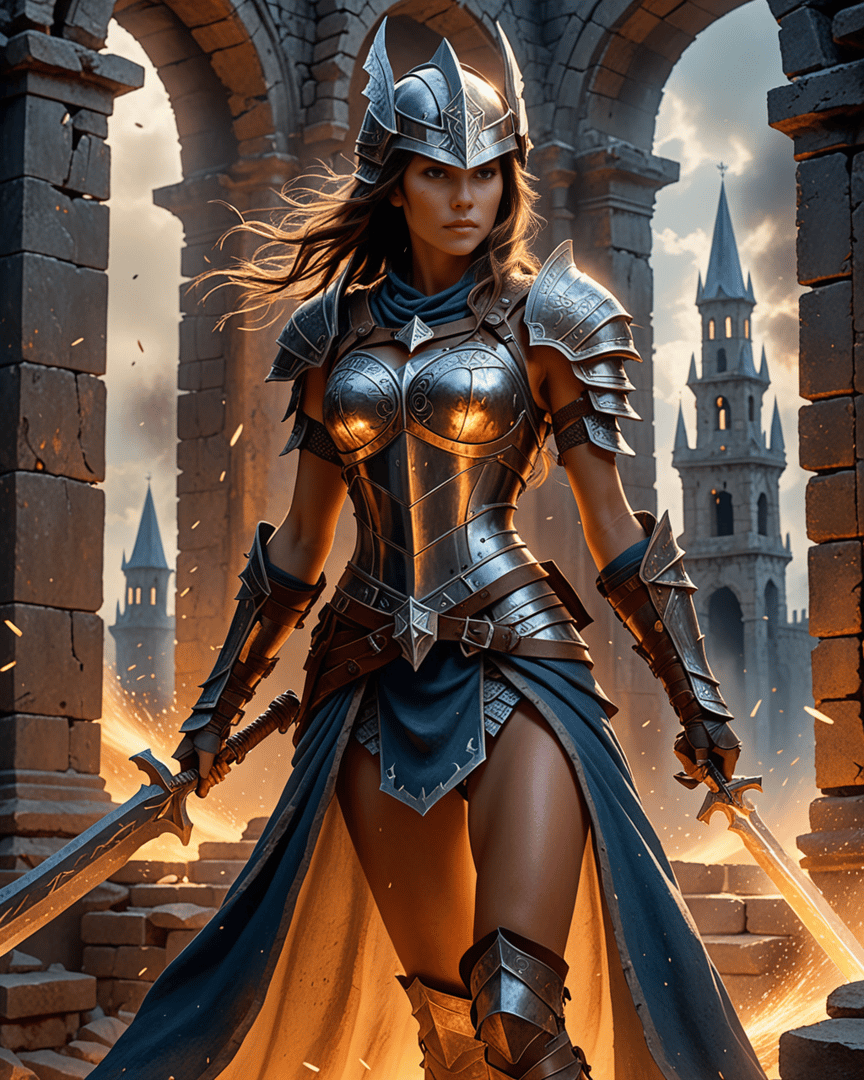 AI generated wallpaper featuring warrior, armored, swords