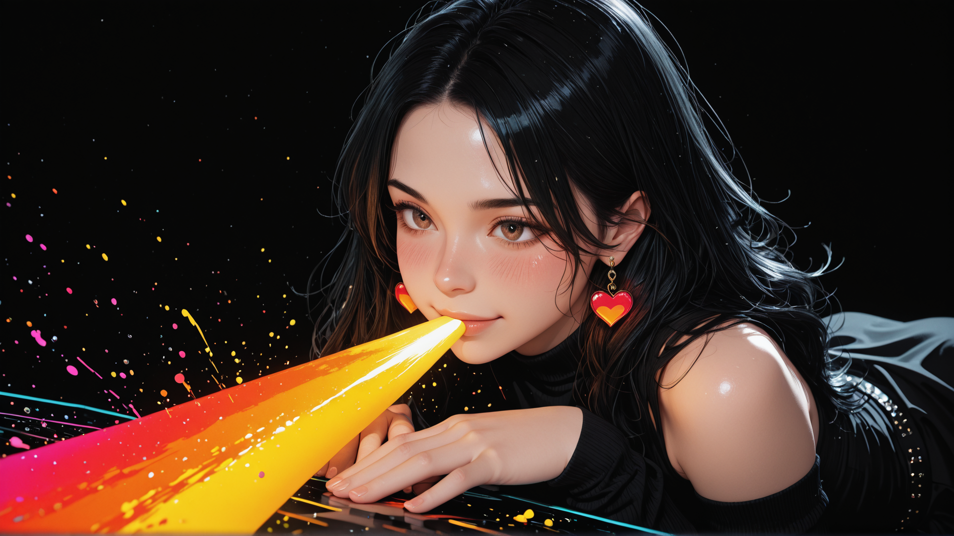 AI generated wallpaper featuring woman, cone, paint, earrings, hair