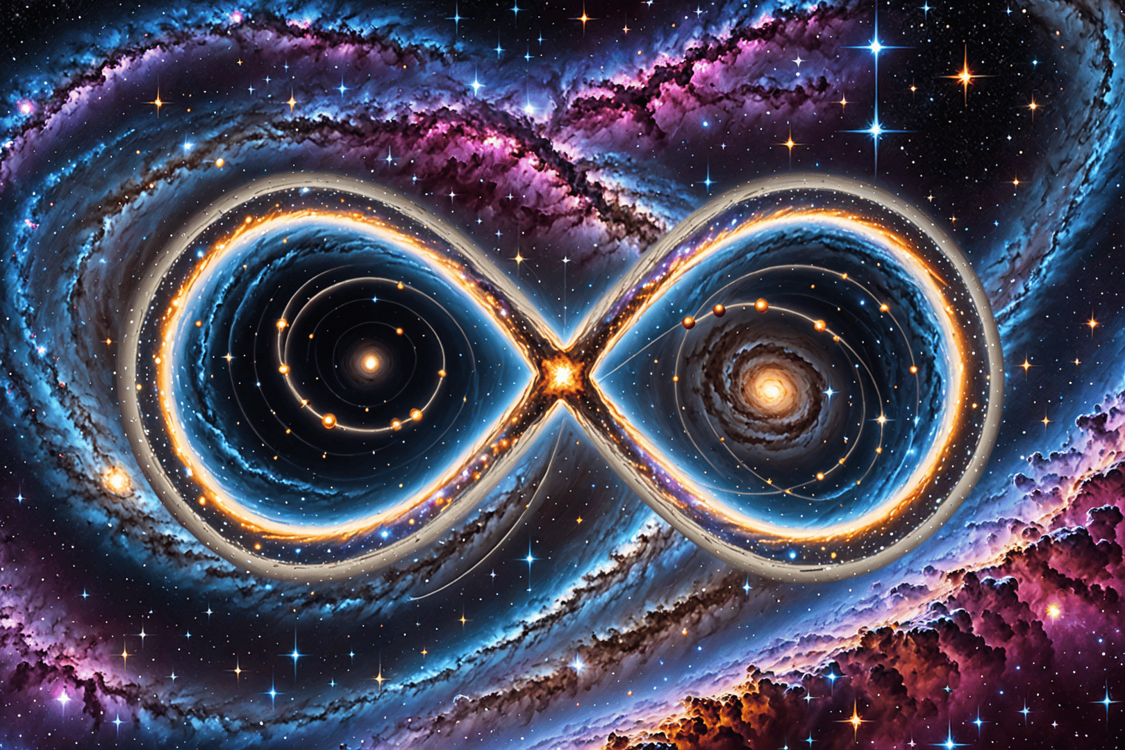 AI generated wallpaper featuring infinite symbol, galaxy, universe