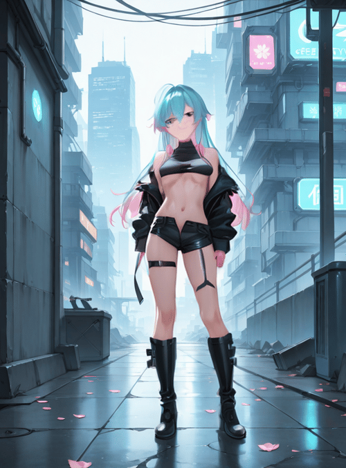 cyberpunk girl, anime character, urban explorer