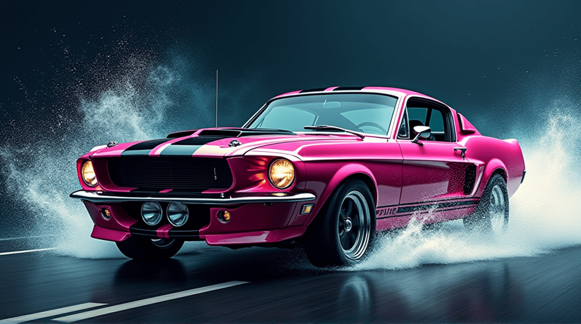 AI generated wallpaper featuring car, muscle car, vintage car, ford mustang, sports car, classic car, drag car, race car, street car, tuner car