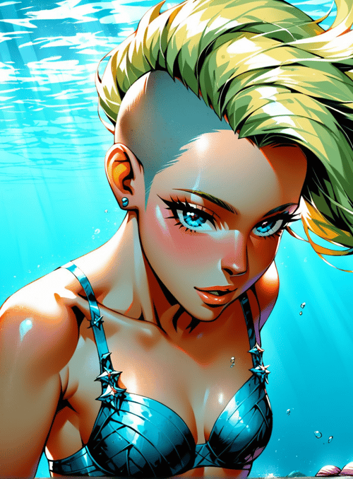 mermaid, fish, underwater, coral, seaweed, swimsuit, hair, sunset, marine, water