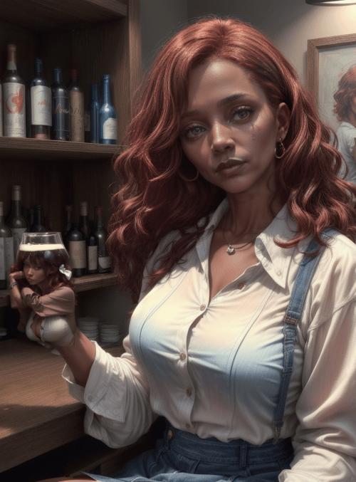 woman, bar, bottles