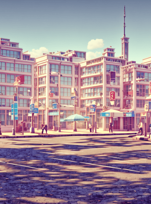 city, buildings, street, pedestrians, cars, traffic lights, signs, sky, clouds, umbrella