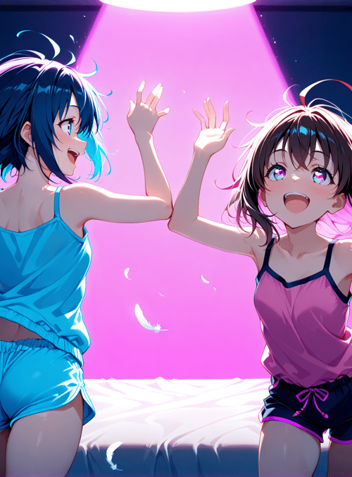 girls, bedroom, feathers