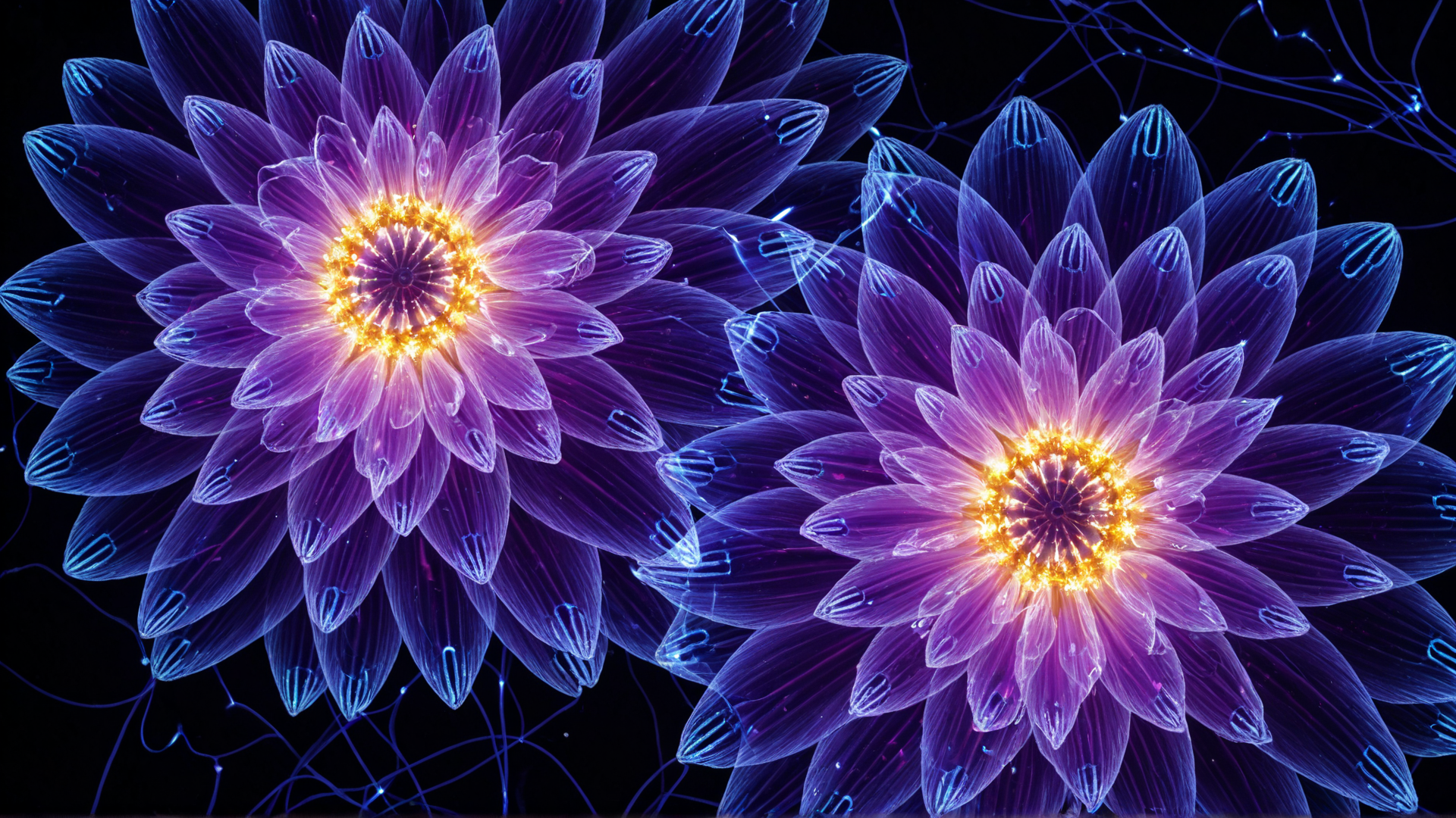 AI generated wallpaper featuring flowers, daisies, glowing