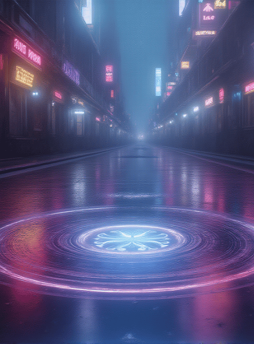 neon, street, circle, city, light, road, signs, glow, urban, pattern