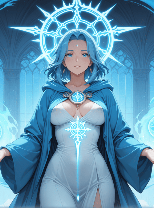 woman, mage, goddess, witch, mage, enchanted, circle, sphere, flame, crown