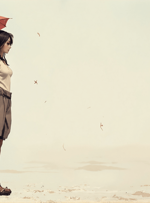 woman, umbrella, leaves