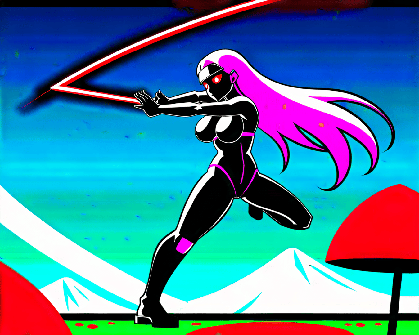 AI generated wallpaper featuring cyborg, woman, mushroom
