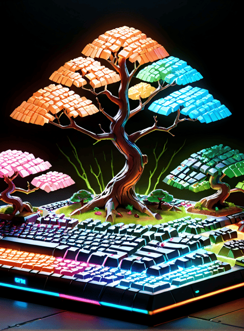 keyboard, tree, bonsai, garden, blocks