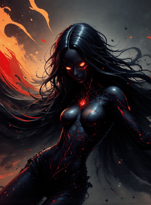 woman, flames, energy