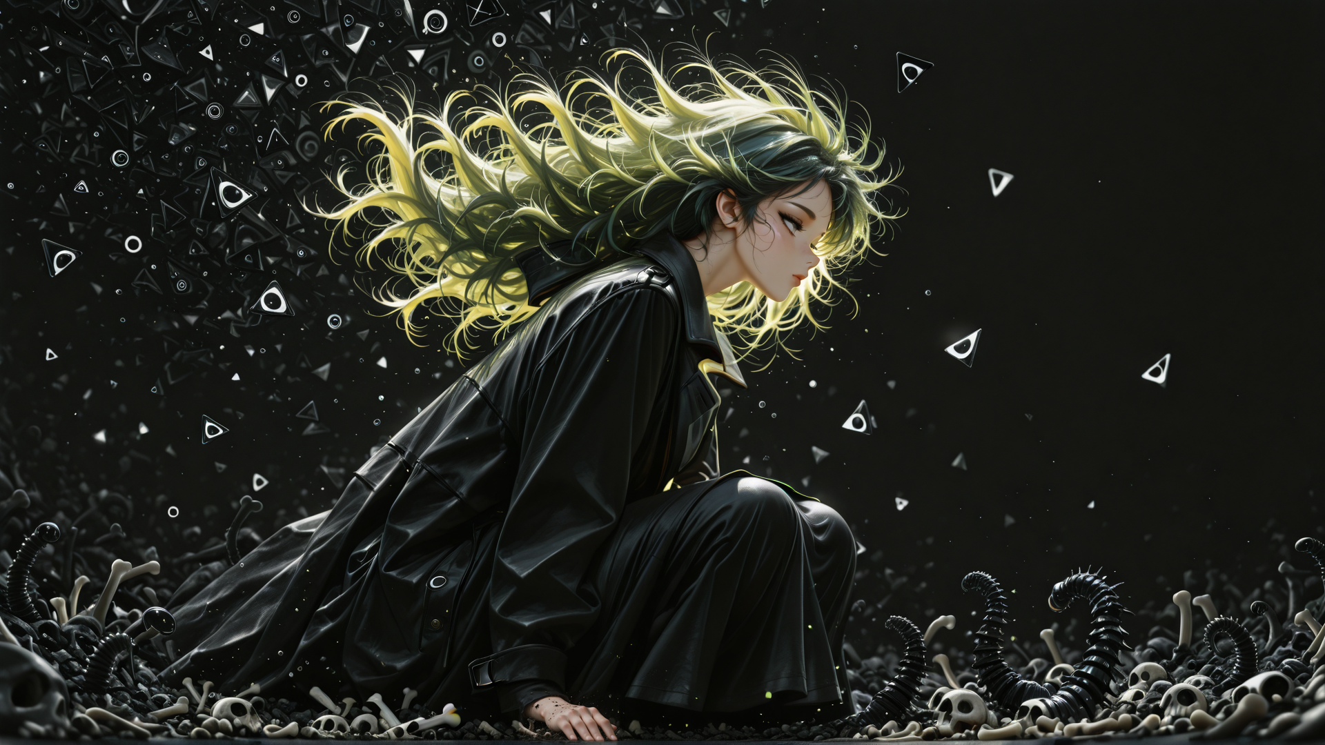 AI generated wallpaper featuring woman, skeleton, tentacles