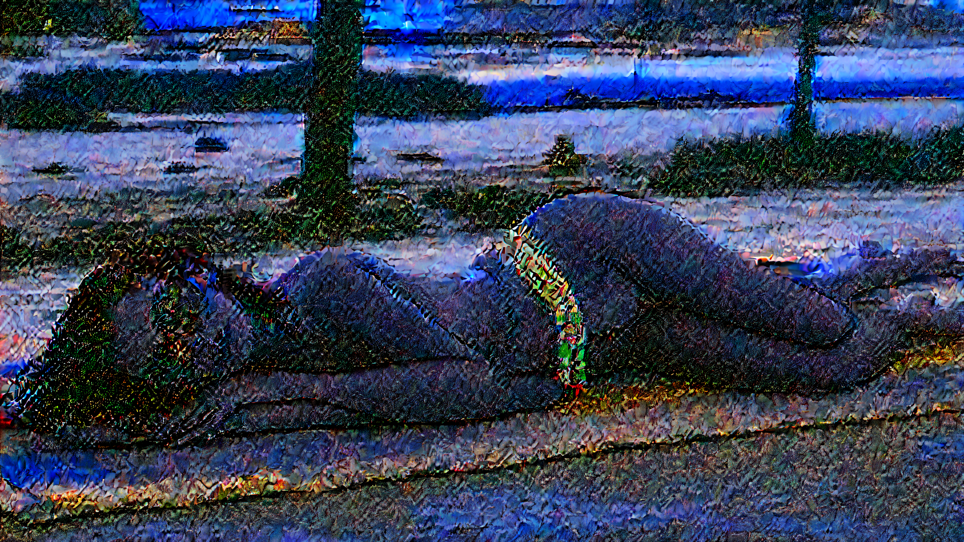 AI generated wallpaper featuring car, trees, river