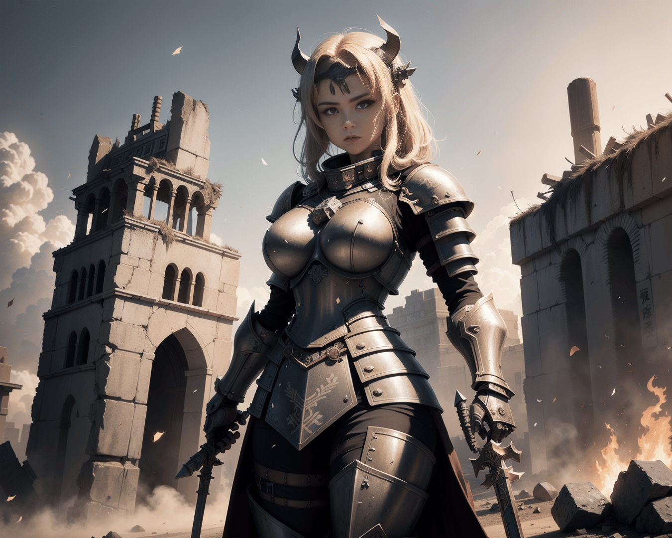 AI generated wallpaper featuring warrior, female, armor