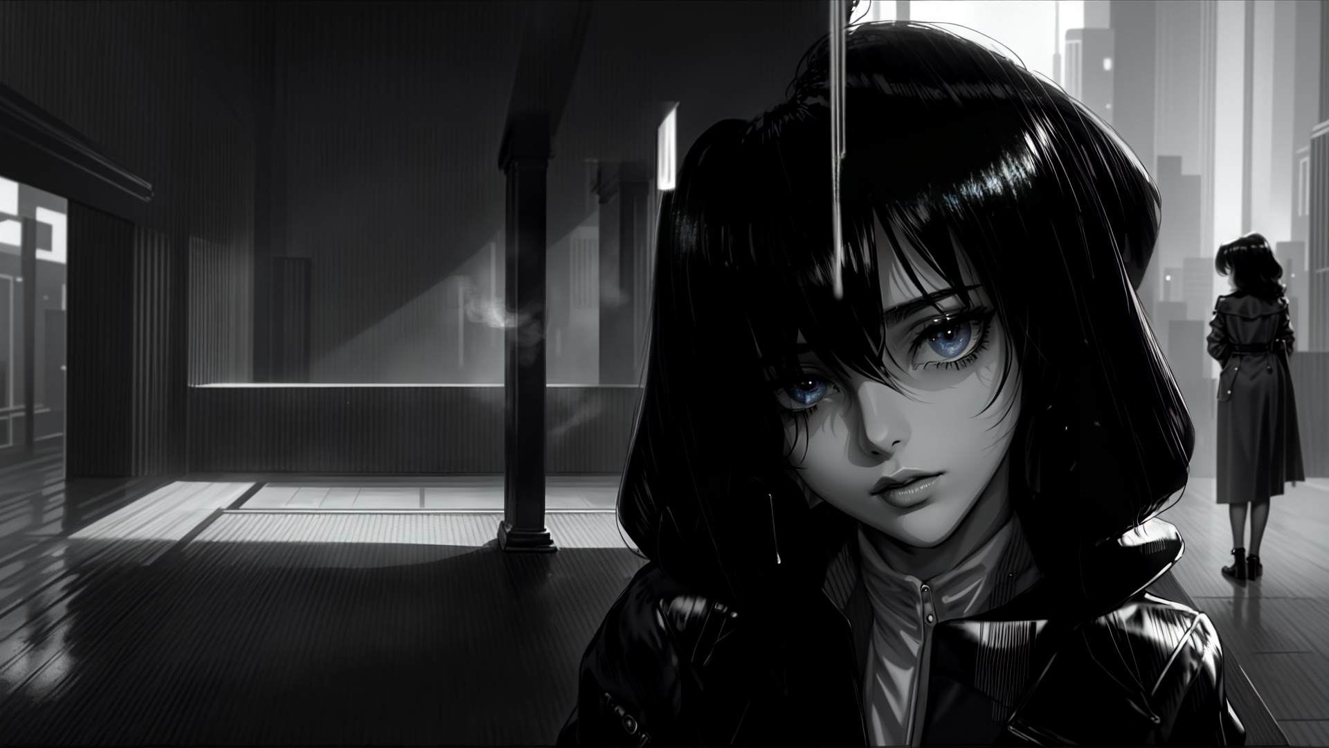 AI generated wallpaper featuring girl, woman, city
